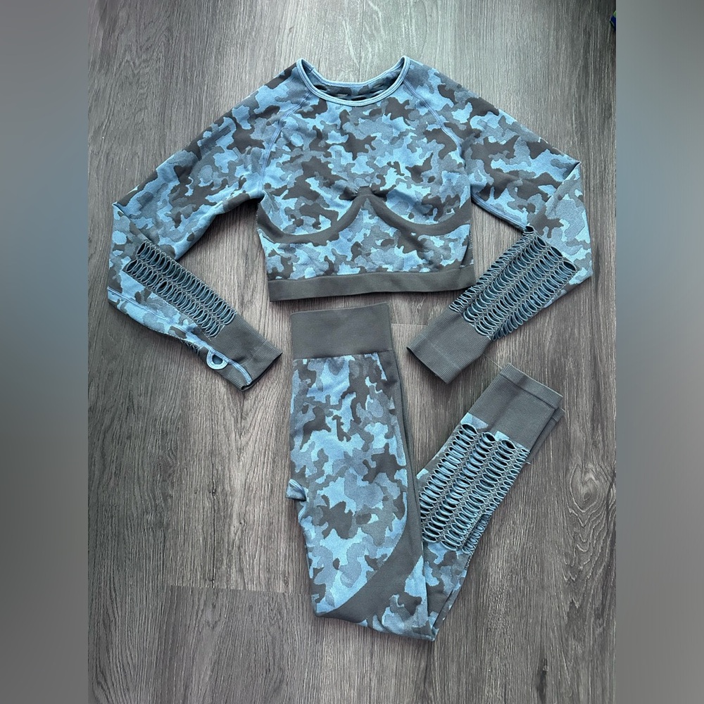 Huimingda blue Camouflage workout set